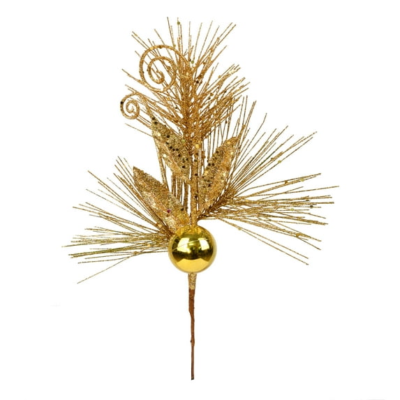 10" Antiq Gold Ornament Glitt Leaf Pick 12/Bag