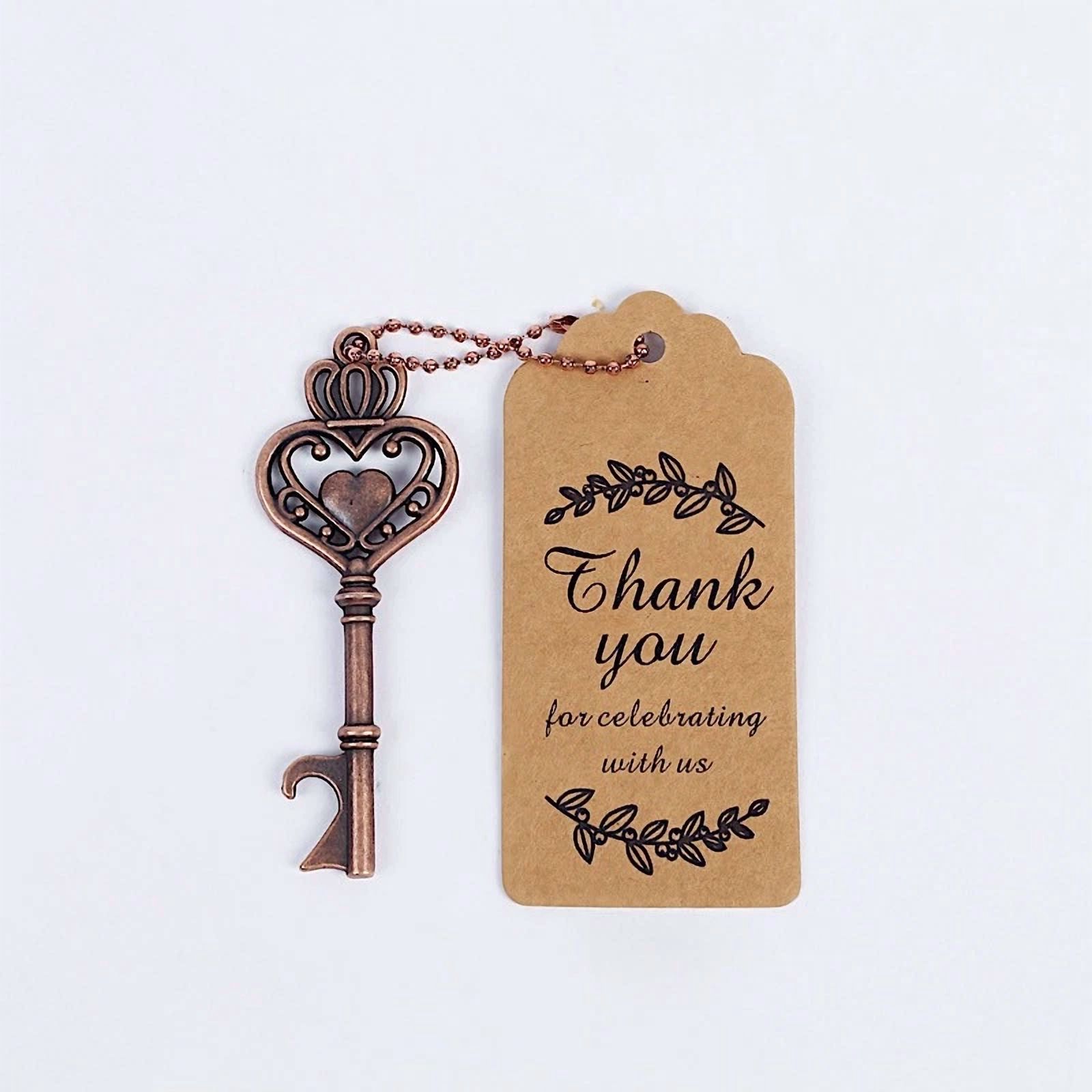 10 Antique Gold Metal Skeleton Key Bottle Openers Chains Tags Gift Set Party