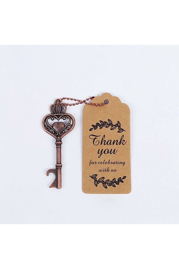 10 Antique Gold Metal Skeleton Key Bottle Openers Chains Tags Gift Set Party