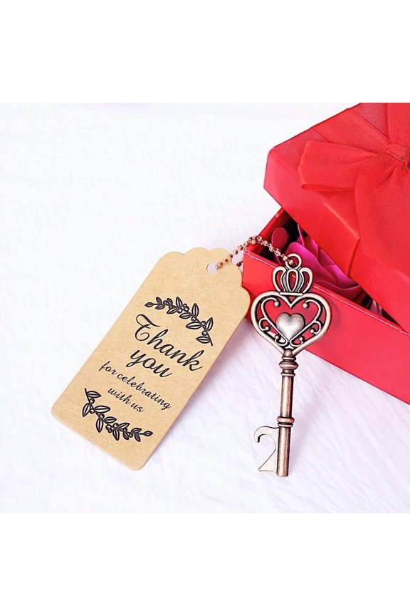 10 Antique Gold Skeleton Key Metal Bottle Openers Gift Set Chains Tags Events