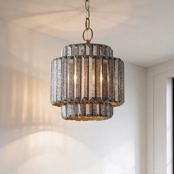 10" Antique Gray Crystal 1-Light Island Pendant Light, Dimmable, Height Adjustable
