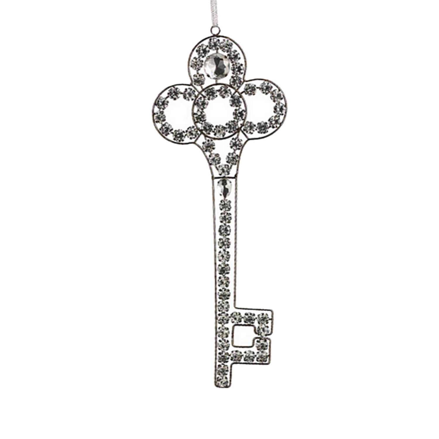 10" Antique-Style Rhinestone Covered Key Christmas Ornament