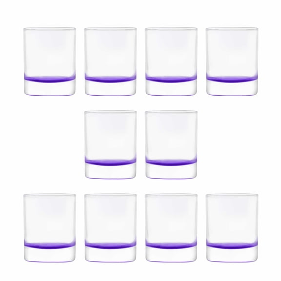 10 Arc Votive Glass Candle Holders Set, 3 oz. - Cylindrical design, Thick base - Purple