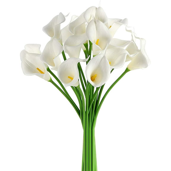 10 Artificial Calla Lily Flowers Real Touch Latex Arrangement Bouquet Wedding Centerpiece Room Office Party Home Decor, Excellent Gift Idea (Small - 20 Pack, White)