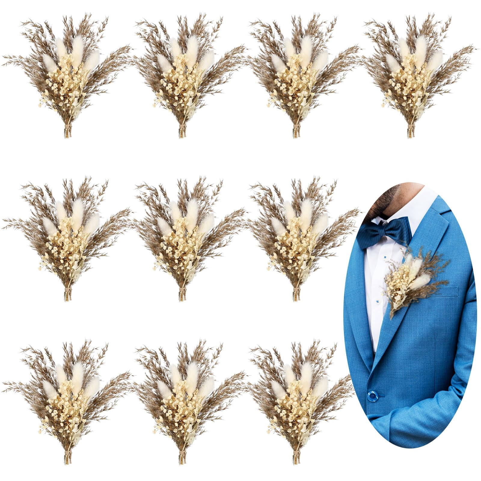 10 Artificial Dried Flower Boutonnieres for Wedding Groomsmen Groom Decor