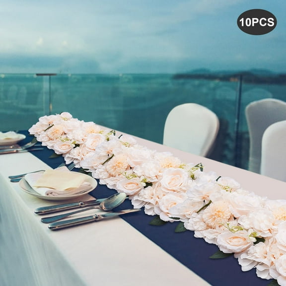 10* Artificial Flower Centerpieces Romantic Floral Row 52*28cm for Wedding Table Champagne