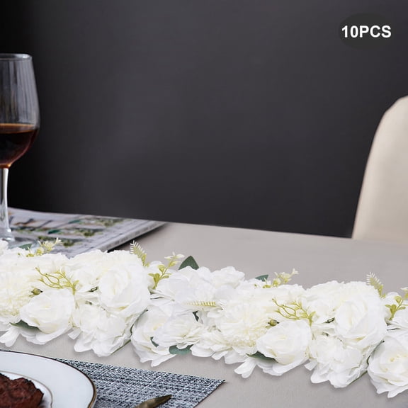 10* Artificial Flower Centerpieces Romantic Floral Row 52*28cm for Wedding Table White