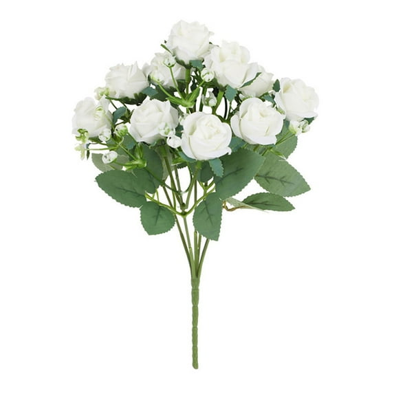 Under $10 Artificial Rose White Leaves Bouquet, White Fake Peony Rose Vase Decor, Artificial Flower Rose White Leaves Peony Bouquet Flower for Wedding Table Vase Home Decor