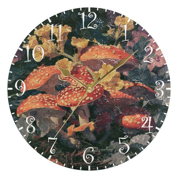 10" Artistic Round Wall Decorative Desk Clock A Cluster Of Mushrooms Wall Clock Home Decor