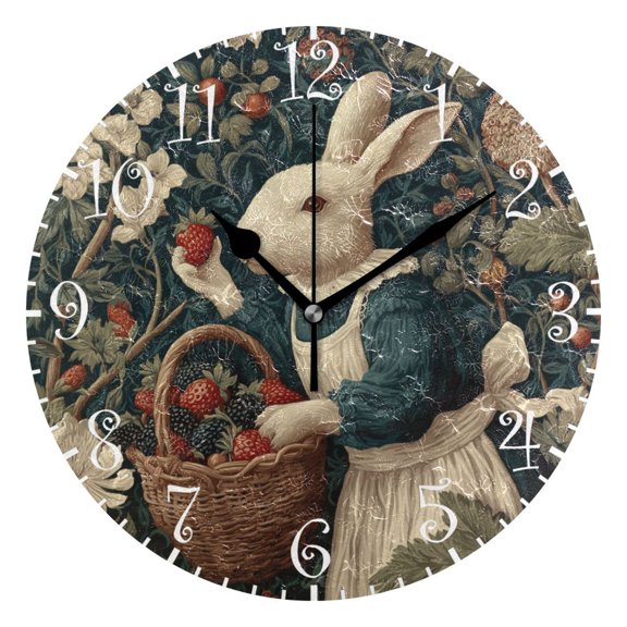 10" Artistic Round Wall Decorative Desk Clock Beautiful White Rabbit Wall Clock Home Decor