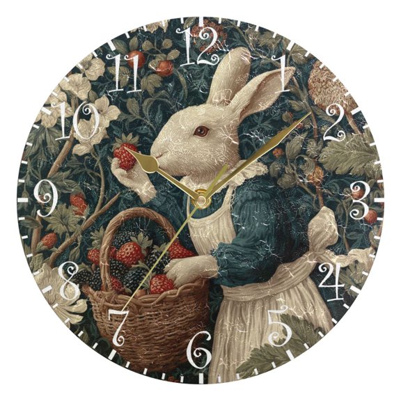 10" Artistic Round Wall Decorative Desk Clock Beautiful White Rabbit Wall Clock Home Decor