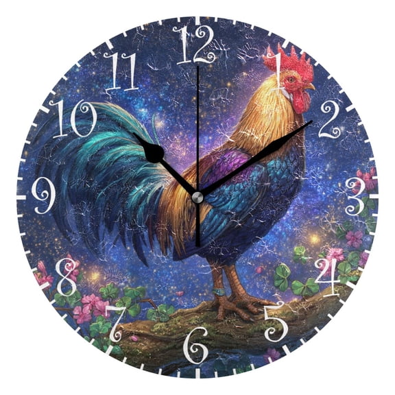 10" Artistic Round Wall Decorative Desk Clock Fantastical Rooster Wall Clock Home Decor