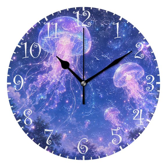 10" Artistic Round Wall Decorative Desk Clock Floating Fluorescent Jellyfish Wall Clock Home Decor