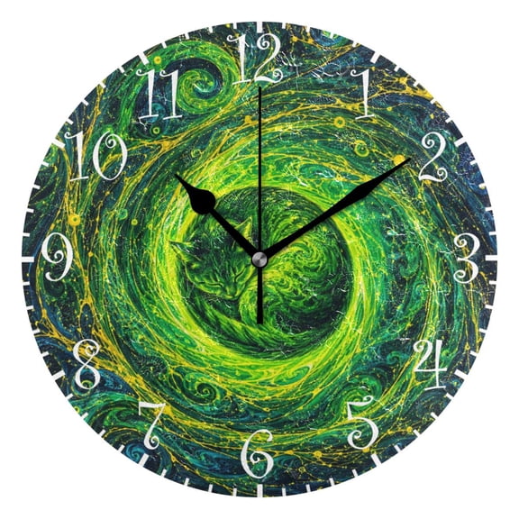 10" Artistic Round Wall Decorative Desk Clock Fluorescent Green Spiral Vortex Wall Clock Home Decor