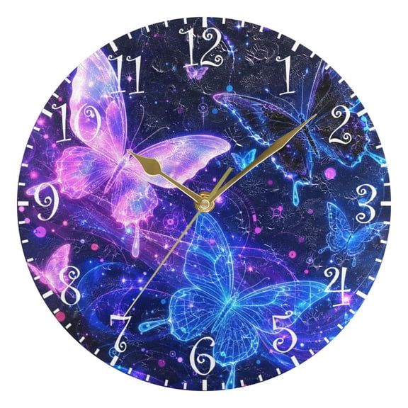 10" Artistic Round Wall Decorative Desk Clock Neon Glowing Butterfly Wall Clock Home Decor