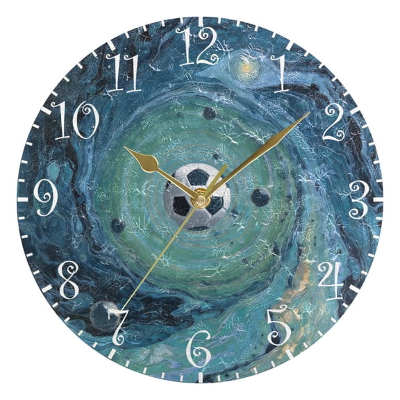 10" Artistic Round Wall Decorative Desk Clock Soccer Ball Floating in Space Wall Clock Home Decor