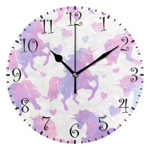 10" Artistic Round Wall Decorative Desk Clock Unicorn Silhouette Pattern Wall Clock Home Decor