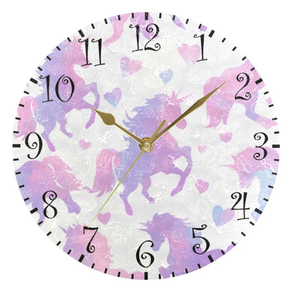 10" Artistic Round Wall Decorative Desk Clock Unicorn Silhouette Pattern Wall Clock Home Decor