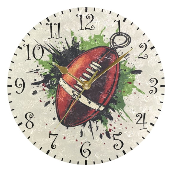 10" Artistic Round Wall Decorative Desk Clock Wall Clock Home Decor American Football-shaped