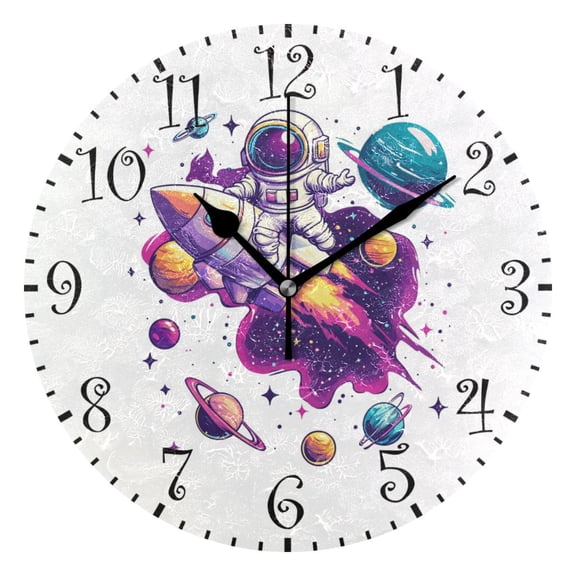10" Artistic Round Wall Decorative Desk Clock Wall Clock Home Decor Astronauts in Rockets