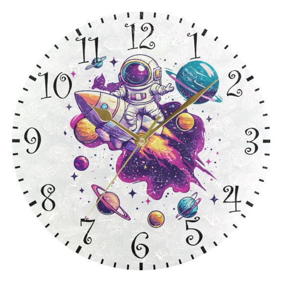 10" Artistic Round Wall Decorative Desk Clock Wall Clock Home Decor Astronauts in Rockets