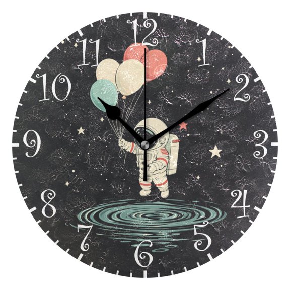 10" Artistic Round Wall Decorative Desk Clock Wall Clock Home Decor Astronauts with Balloons