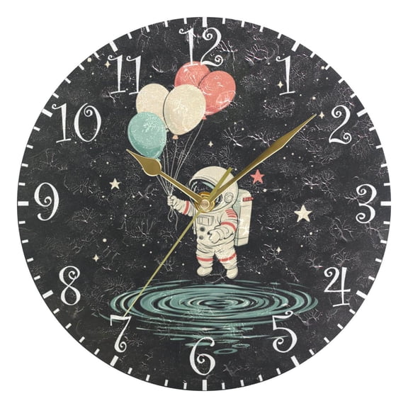 10" Artistic Round Wall Decorative Desk Clock Wall Clock Home Decor Astronauts with Balloons