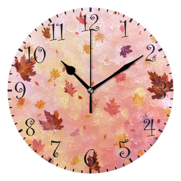 10" Artistic Round Wall Decorative Desk Clock Wall Clock Home Decor Autumn Leaves Falling