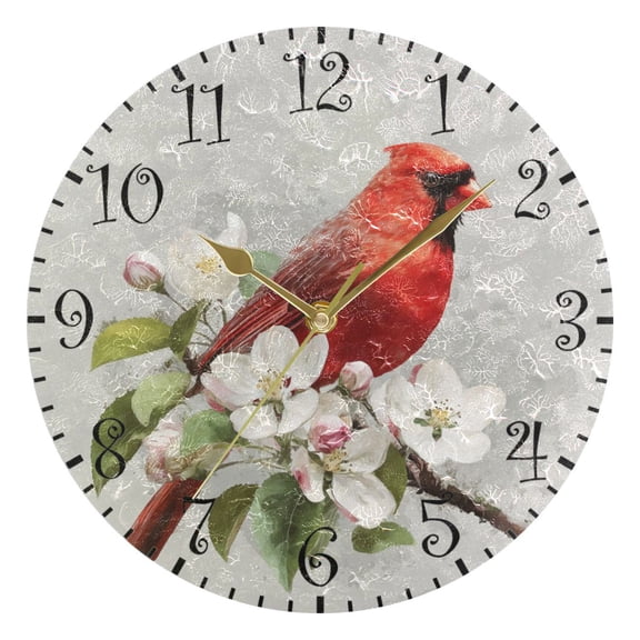 10" Artistic Round Wall Decorative Desk Clock Wall Clock Home Decor Beautiful Red Bird