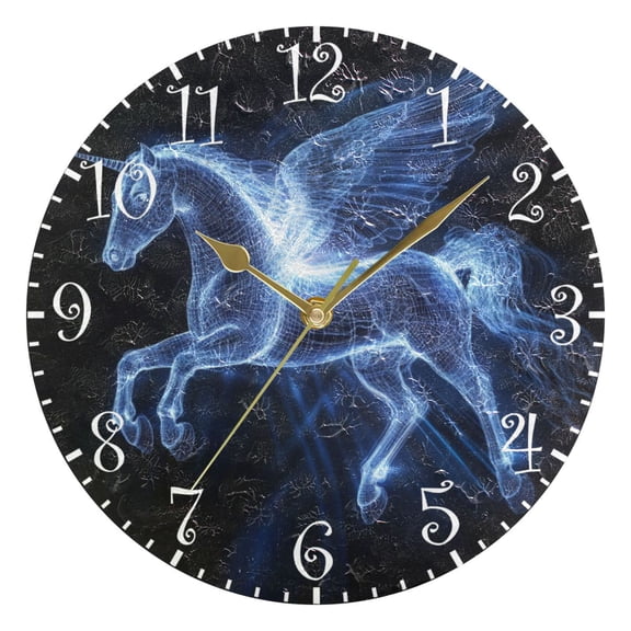 10" Artistic Round Wall Decorative Desk Clock Wall Clock Home Decor Blue Light Effect Pegasus