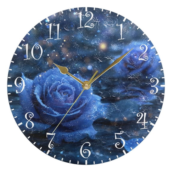 10" Artistic Round Wall Decorative Desk Clock Wall Clock Home Decor Blue Rose Pattern
