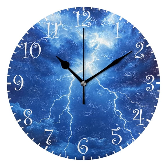 10" Artistic Round Wall Decorative Desk Clock Wall Clock Home Decor Blue Tone Lightning