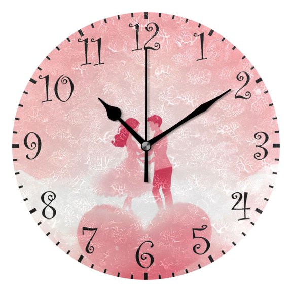 10" Artistic Round Wall Decorative Desk Clock Wall Clock Home Decor Cartoon Couples Dancing