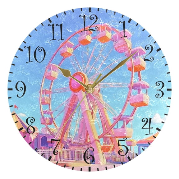 10" Artistic Round Wall Decorative Desk Clock Wall Clock Home Decor Cartoon Ferris Wheel