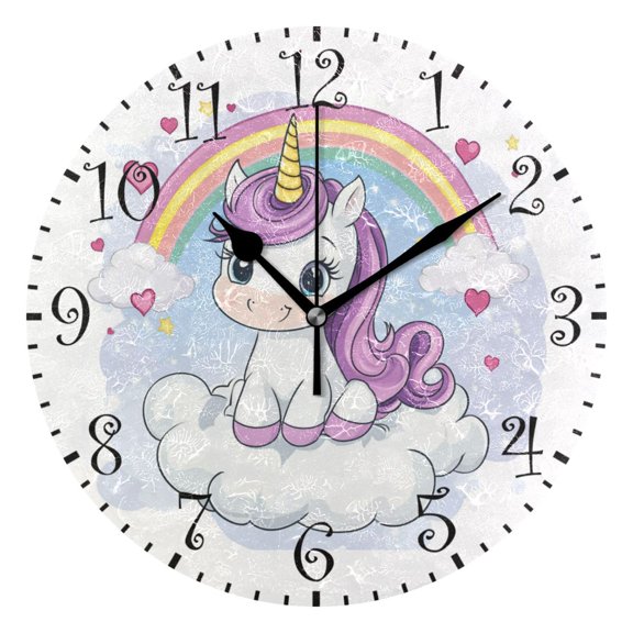 10" Artistic Round Wall Decorative Desk Clock Wall Clock Home Decor Cartoon Unicorn Sitting on a Cloud