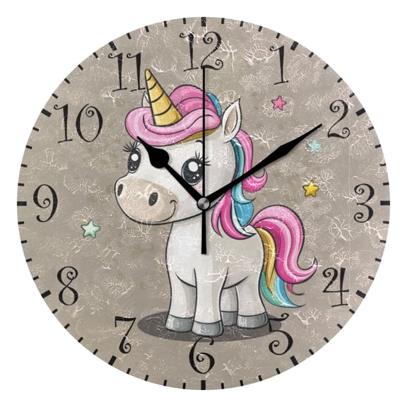 10" Artistic Round Wall Decorative Desk Clock Wall Clock Home Decor Cartoon Unicorn