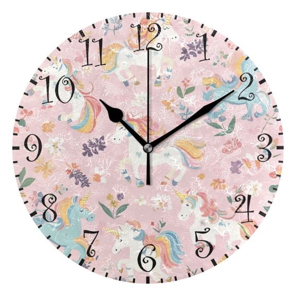 10" Artistic Round Wall Decorative Desk Clock Wall Clock Home Decor Cartoon Unicorns Pattern