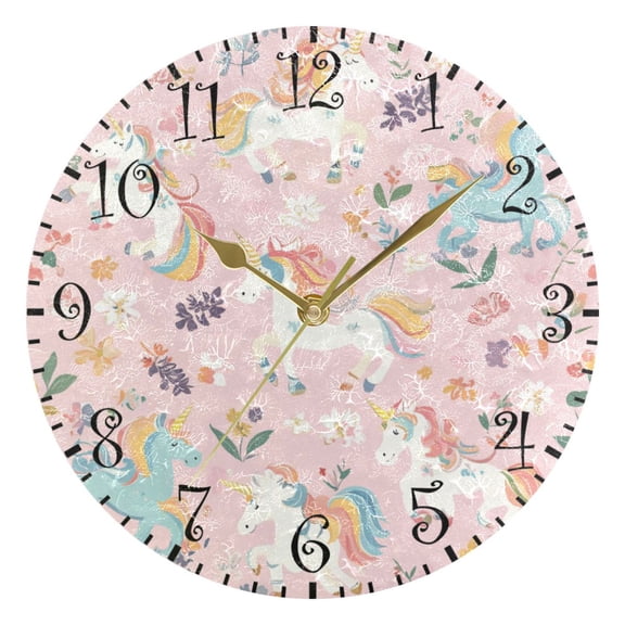 10" Artistic Round Wall Decorative Desk Clock Wall Clock Home Decor Cartoon Unicorns Pattern