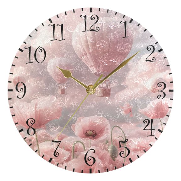 10" Artistic Round Wall Decorative Desk Clock Wall Clock Home Decor Clouds and Hot Air Balloons