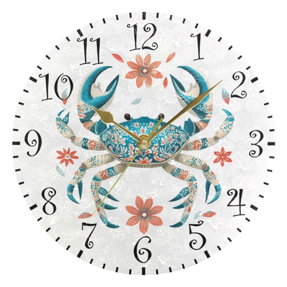 10" Artistic Round Wall Decorative Desk Clock Wall Clock Home Decor Colorful Blue Crab