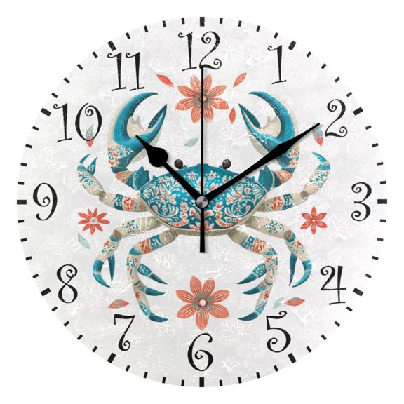10" Artistic Round Wall Decorative Desk Clock Wall Clock Home Decor Colorful Blue Crab