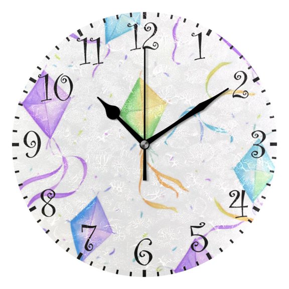 10" Artistic Round Wall Decorative Desk Clock Wall Clock Home Decor Colorful Kites Pattern