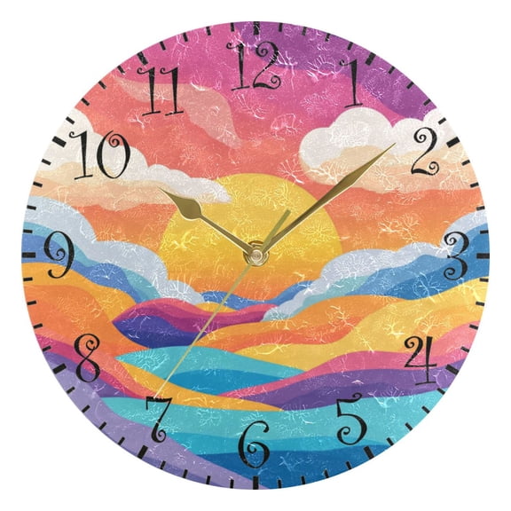 10" Artistic Round Wall Decorative Desk Clock Wall Clock Home Decor Colorful Sunset Sky