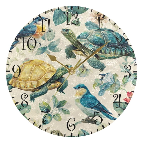 10" Artistic Round Wall Decorative Desk Clock Wall Clock Home Decor Colorful Turtles and Birds Pattern