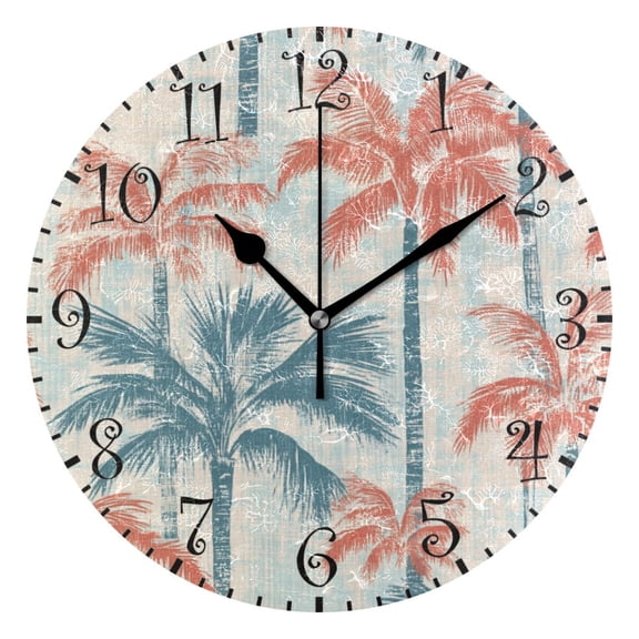 10" Artistic Round Wall Decorative Desk Clock Wall Clock Home Decor Coral Palm Trees