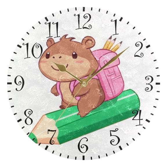 10" Artistic Round Wall Decorative Desk Clock Wall Clock Home Decor Cute Brown Capibara
