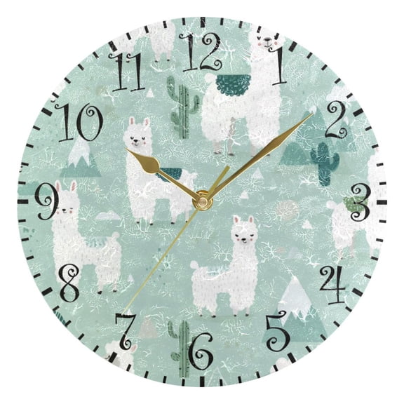 10" Artistic Round Wall Decorative Desk Clock Wall Clock Home Decor Cute Cartoon Llama Pattern