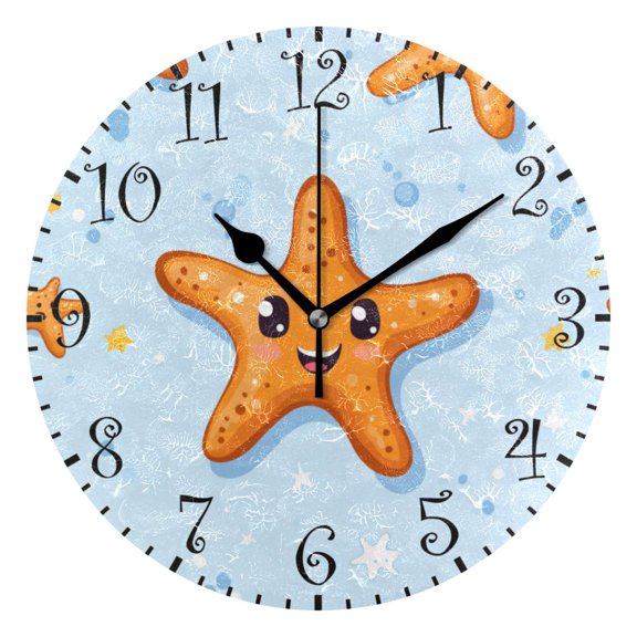 10" Artistic Round Wall Decorative Desk Clock Wall Clock Home Decor Cute Cartoon Starfish
