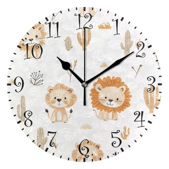 10" Artistic Round Wall Decorative Desk Clock Wall Clock Home Decor Cute Lion Pattern