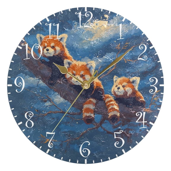 10" Artistic Round Wall Decorative Desk Clock Wall Clock Home Decor Cute Red Panda